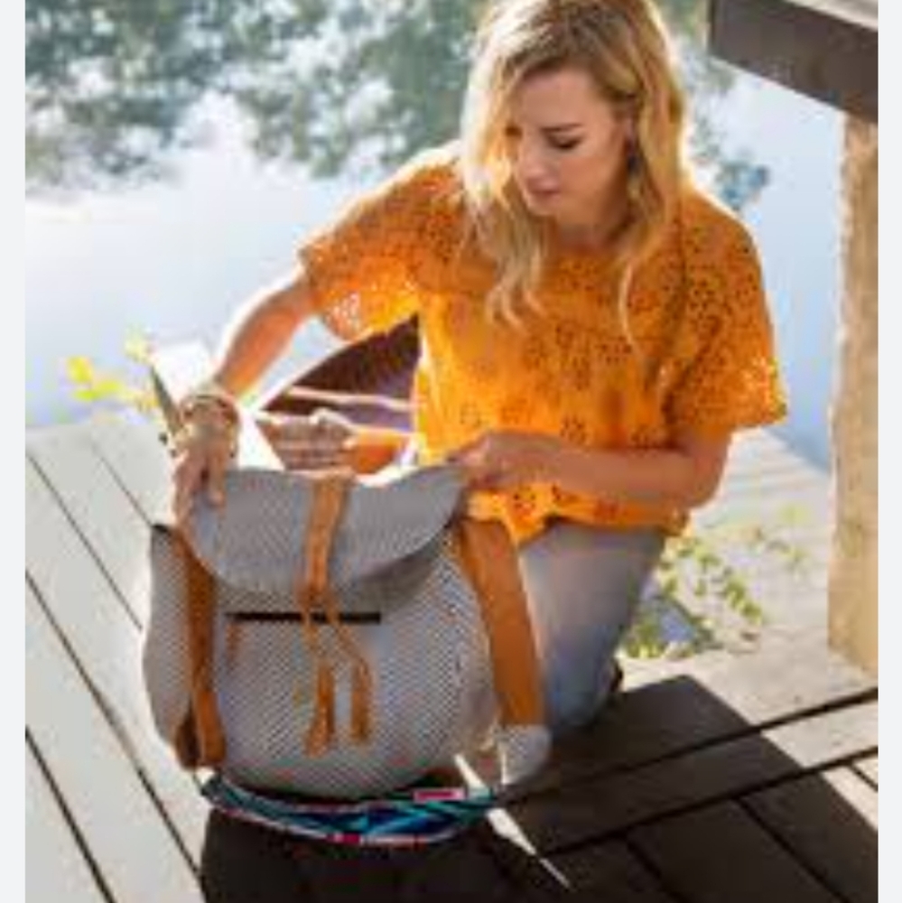 Noonday Collection Gray and Tan Woven Crossbody Backpack